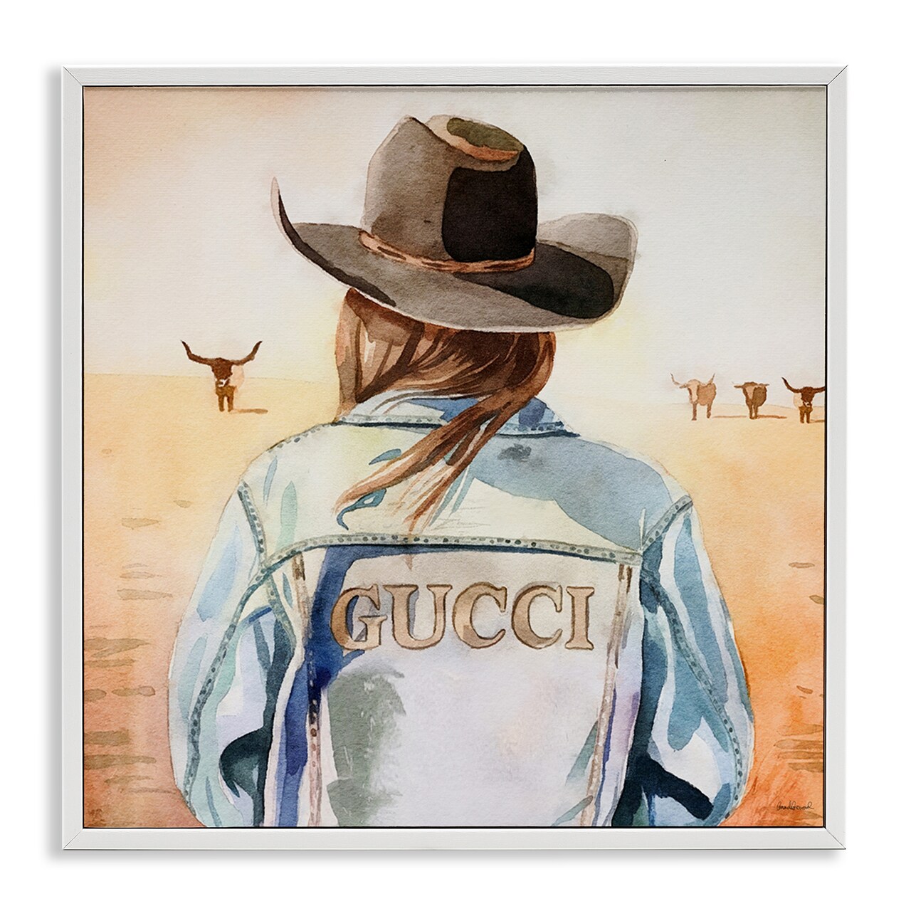 Stupell Industries Fashionable Desert Cowgirl Framed Giclee Wall Art Design by Amanda Greenwood